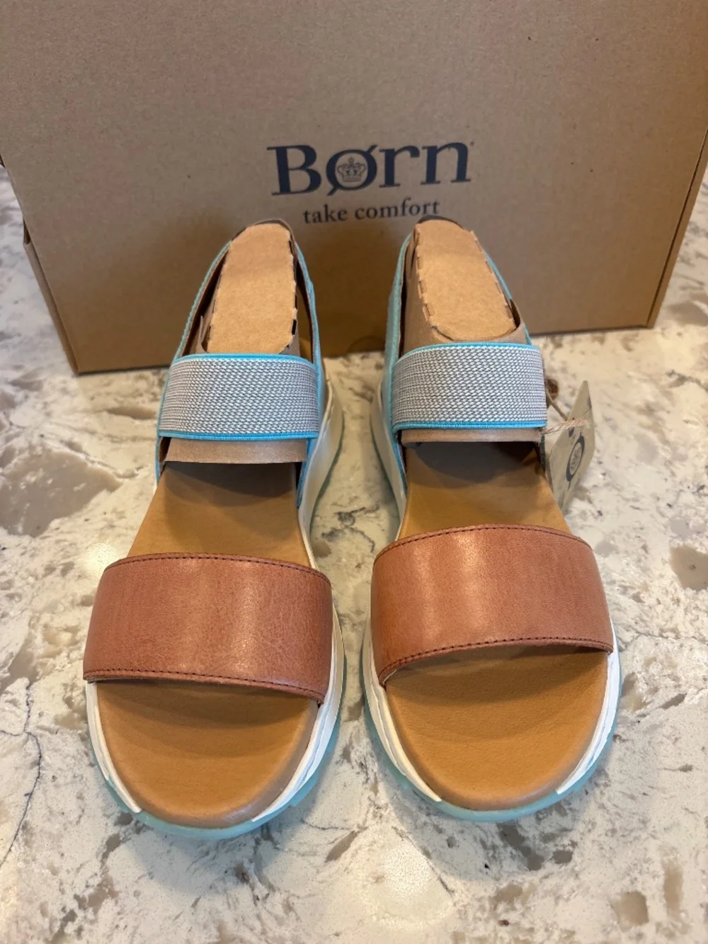 NWB New Born Mimi Turquoise Banded Leather Slingback Sandals Sz 7 M